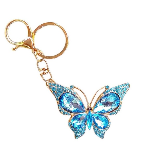 Handbags - Rhinestone NEW Blue & Golden Butterfly Bag Charm Keychain